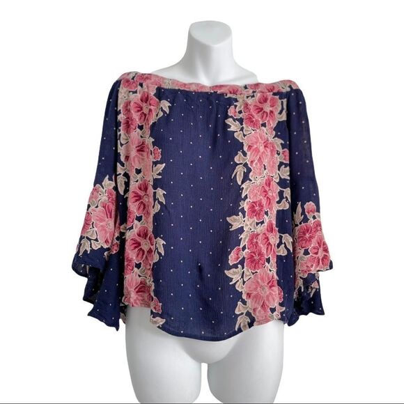Francesca Floral Polka Dot Off Shoulder Batwing Top - Picture 4 of 16
